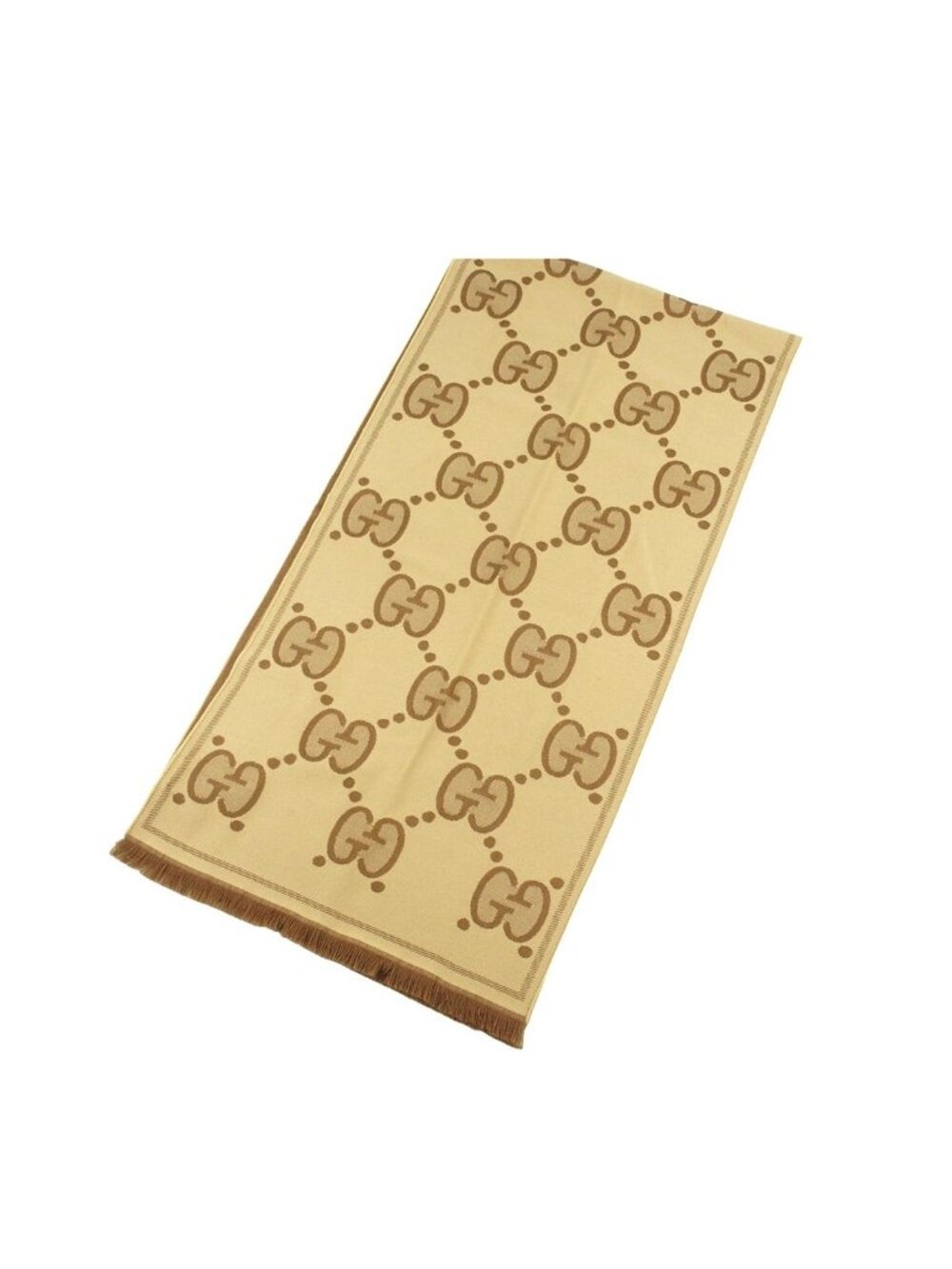 Gucci GG Jacquard Scarf Beige Brown Wool Shawl